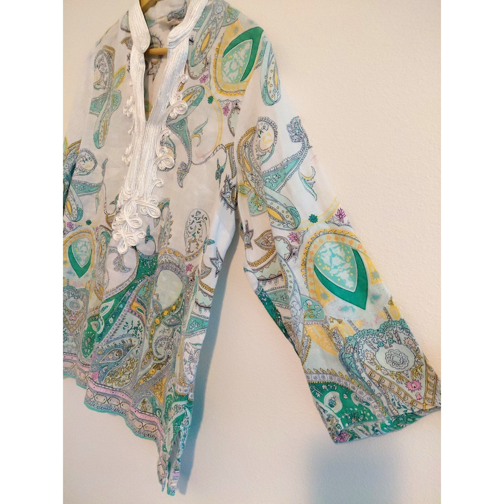 Charter Club Luxury Womens M Tunic Top 100% Linen Paisley Embellished Resort - Picture 3 of 14